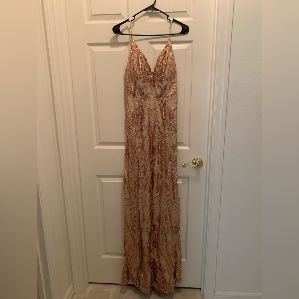 Sequin Embellished Nude & Rose Gold Prom Gown